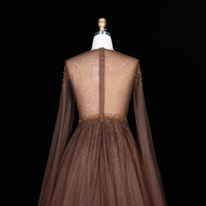 Dreamy Vow SS059 brown tulle evening dress beading detail