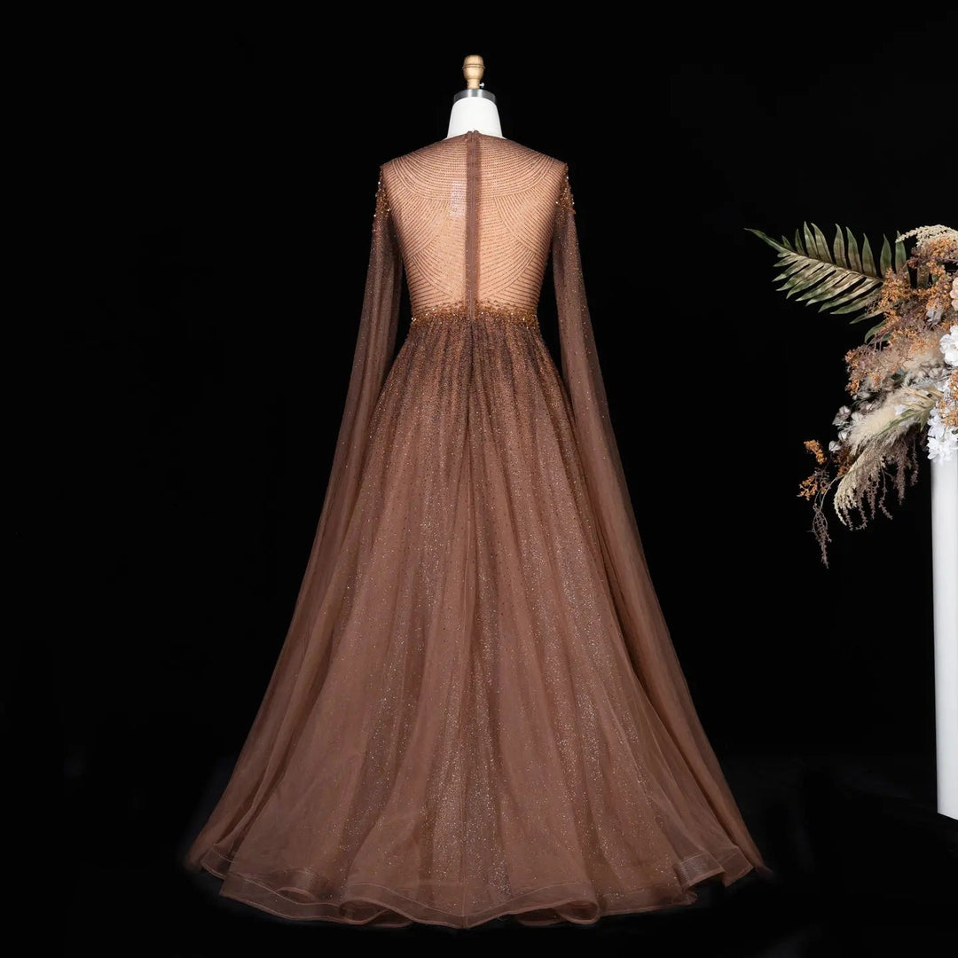 Dreamy Vow SS059 brown tulle evening dress bodice detail