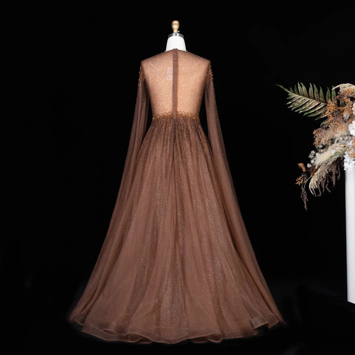 Dreamy Vow SS059 brown tulle evening dress bodice detail
