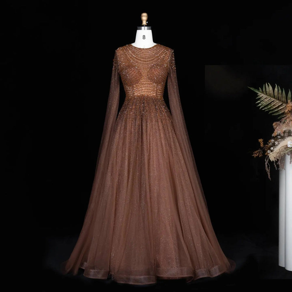 Dreamy Vow SS059 brown tulle evening dress hem detail