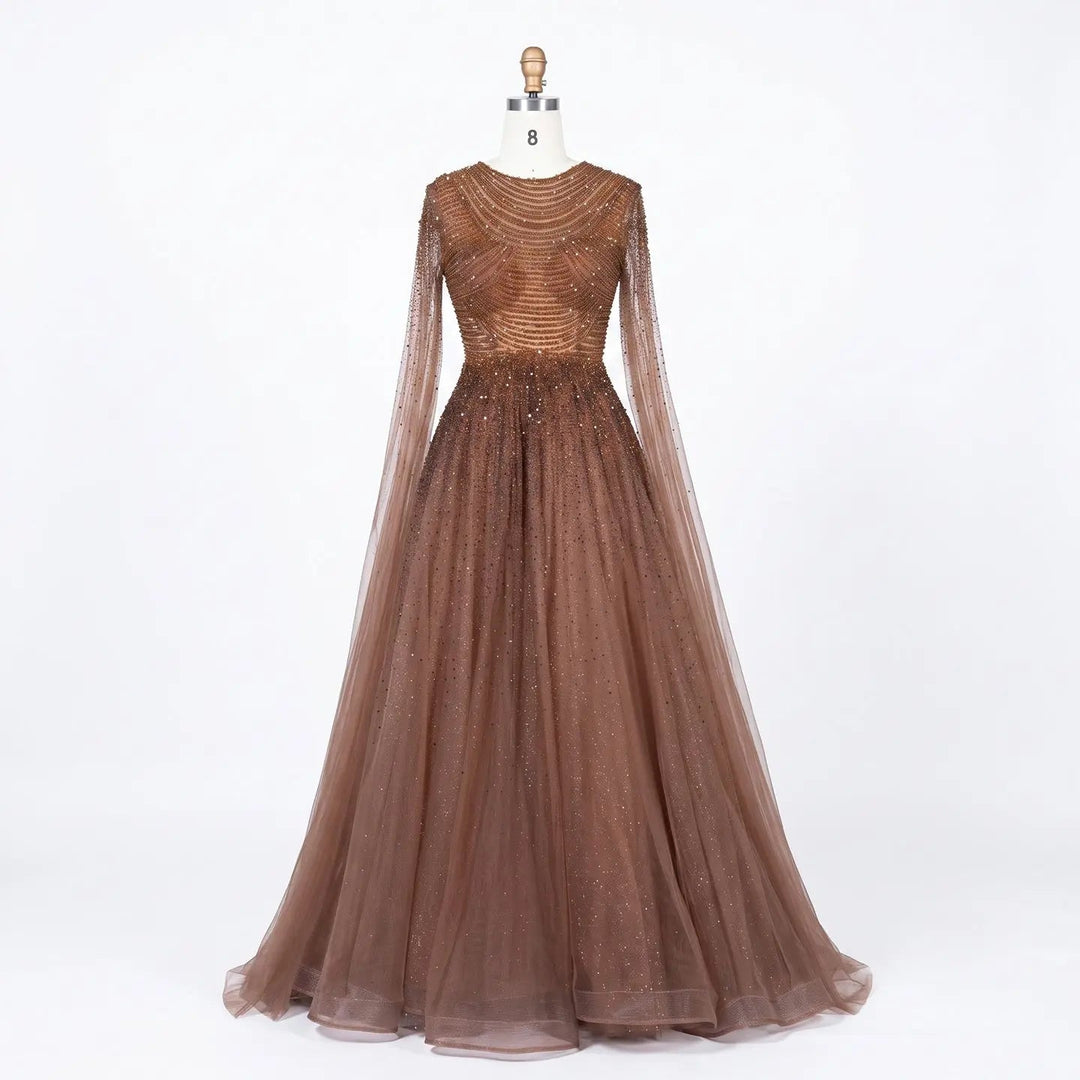 Dreamy Vow SS059 brown tulle evening dress front