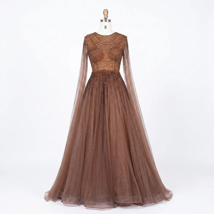 Dreamy Vow SS059 brown tulle evening dress front