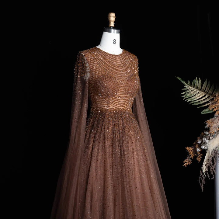 Dreamy Vow SS059 brown tulle evening dress side view