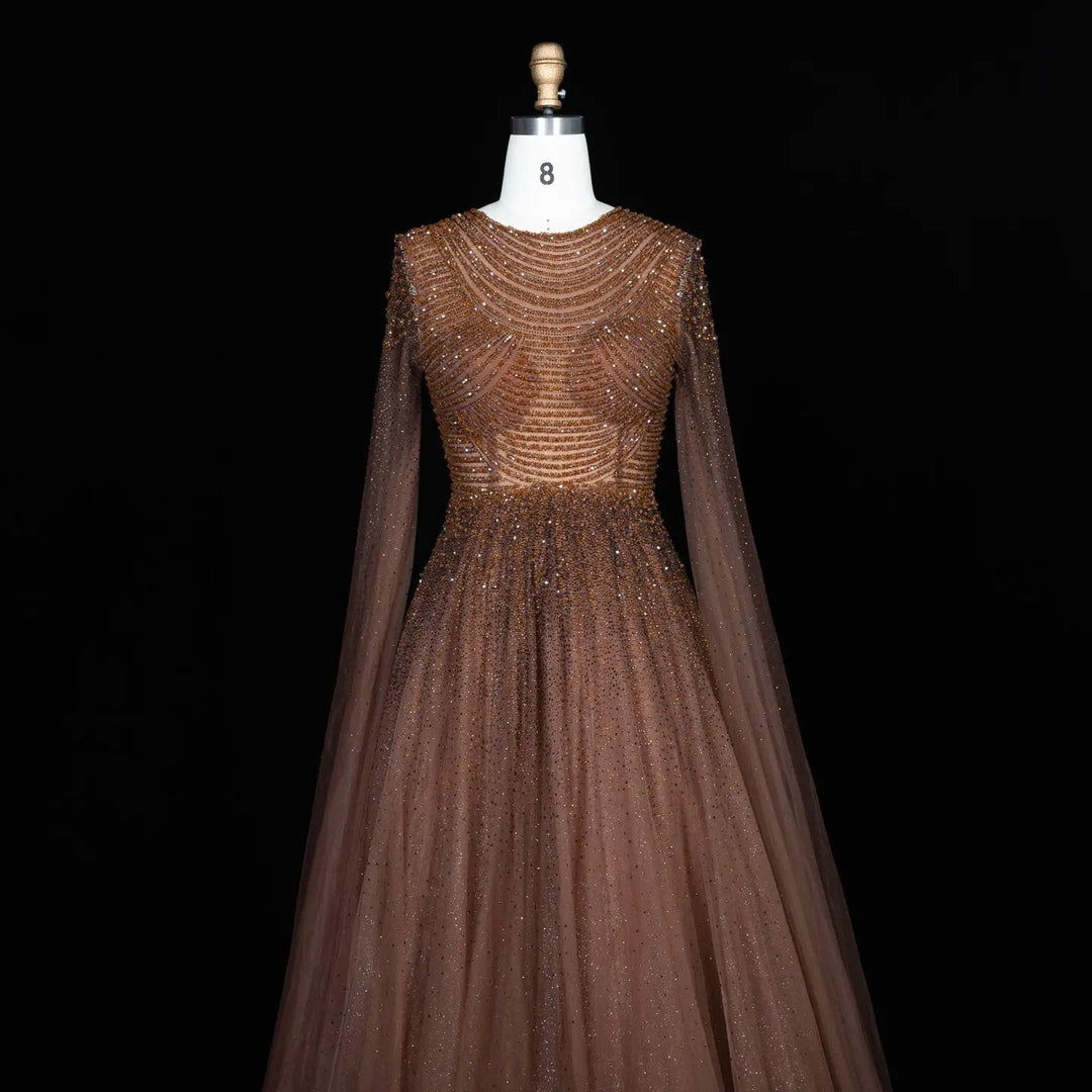 Dreamy Vow SS059 brown tulle evening dress sleeve detail