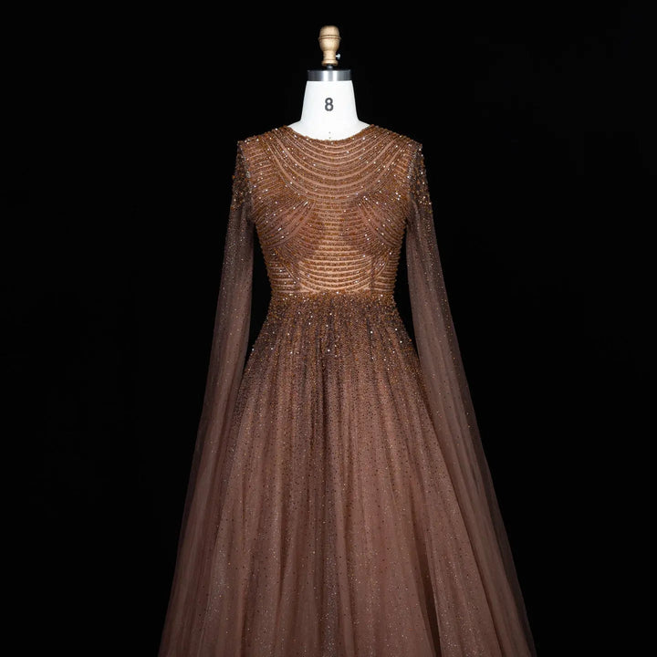 Dreamy Vow SS059 brown tulle evening dress sleeve detail