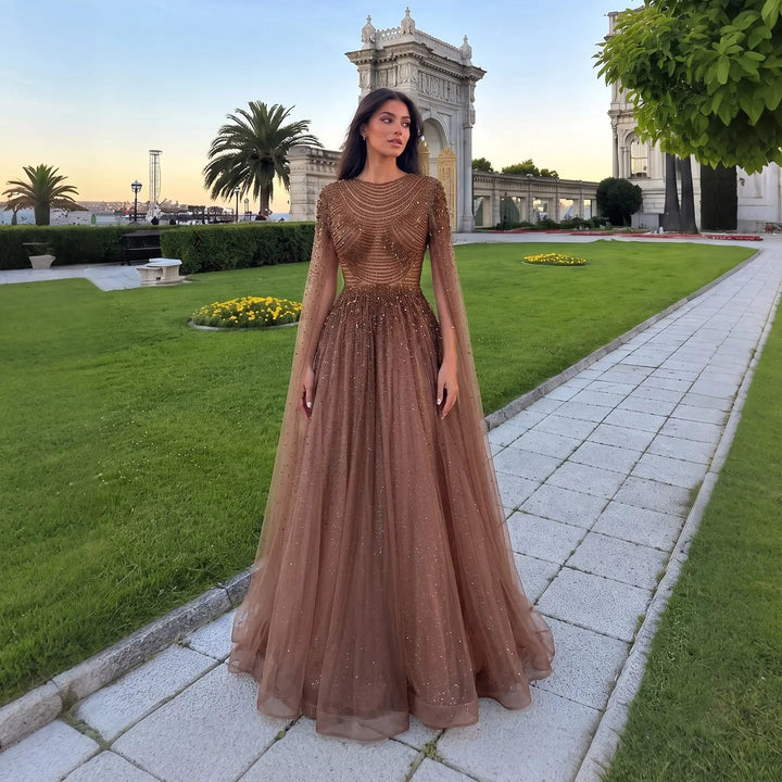 Dreamy Vow SS059 brown tulle evening dress waist detail