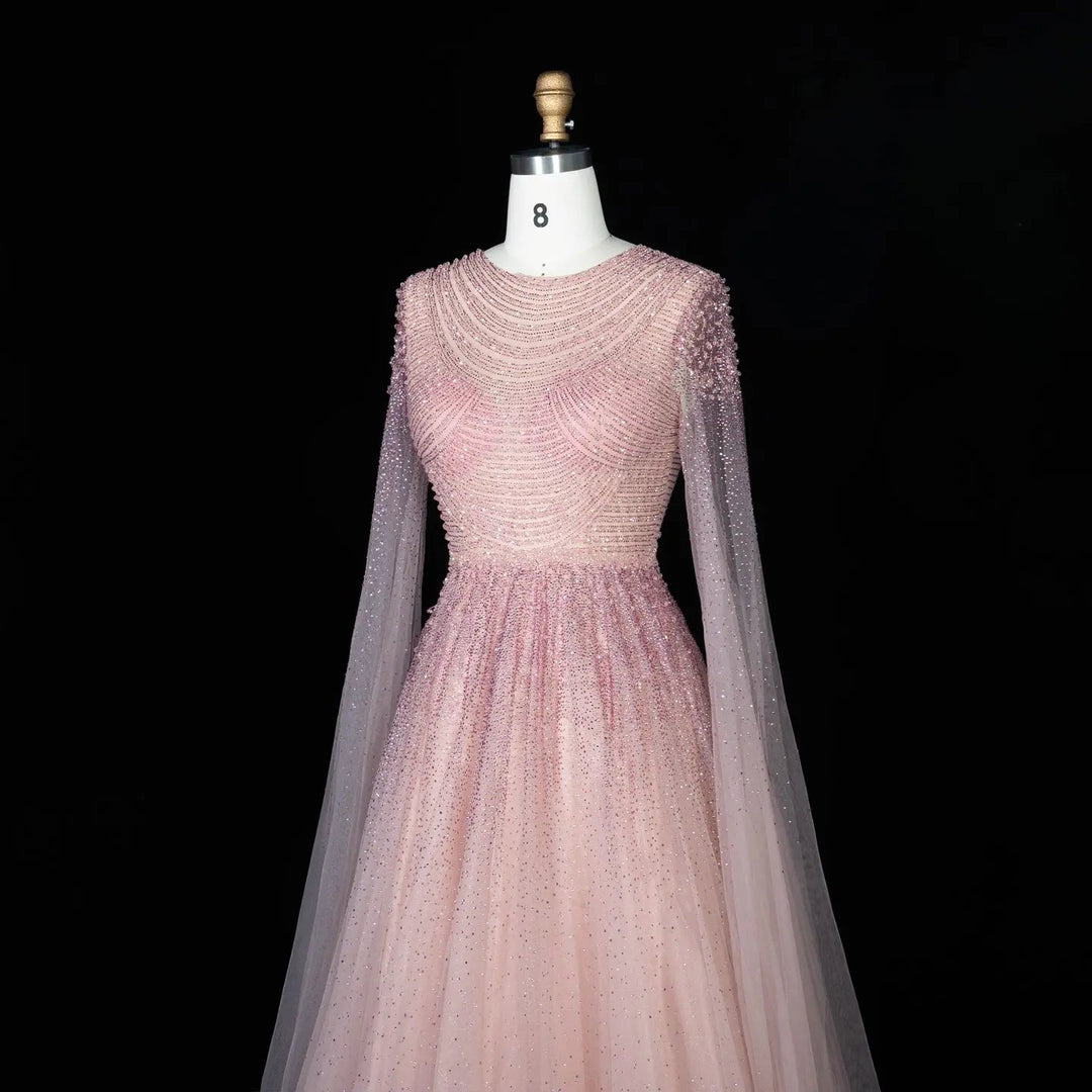 Dreamy Vow SS059 pink tulle evening dress beading detail