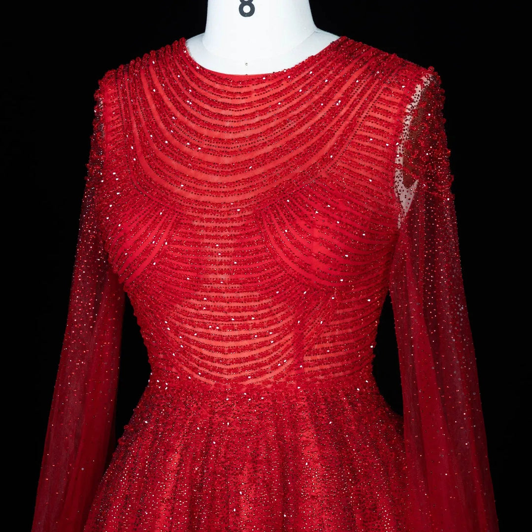 Dreamy Vow SS059 red tulle evening dress bodice detail