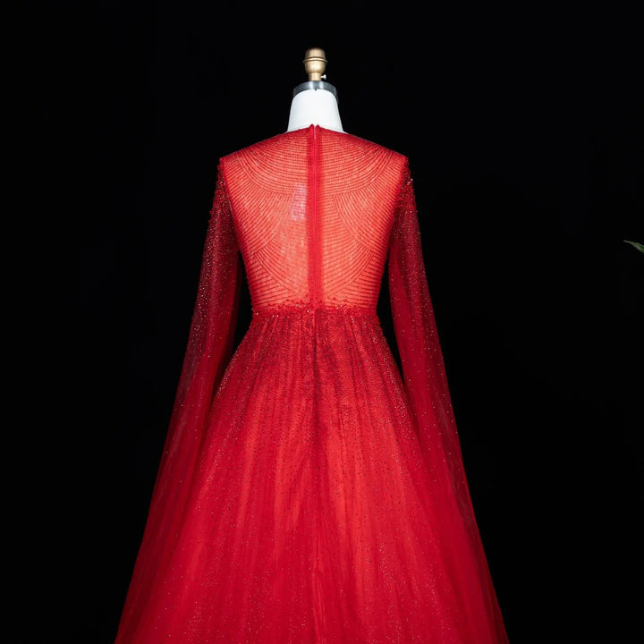 Dreamy Vow SS059 red tulle evening dress detail view