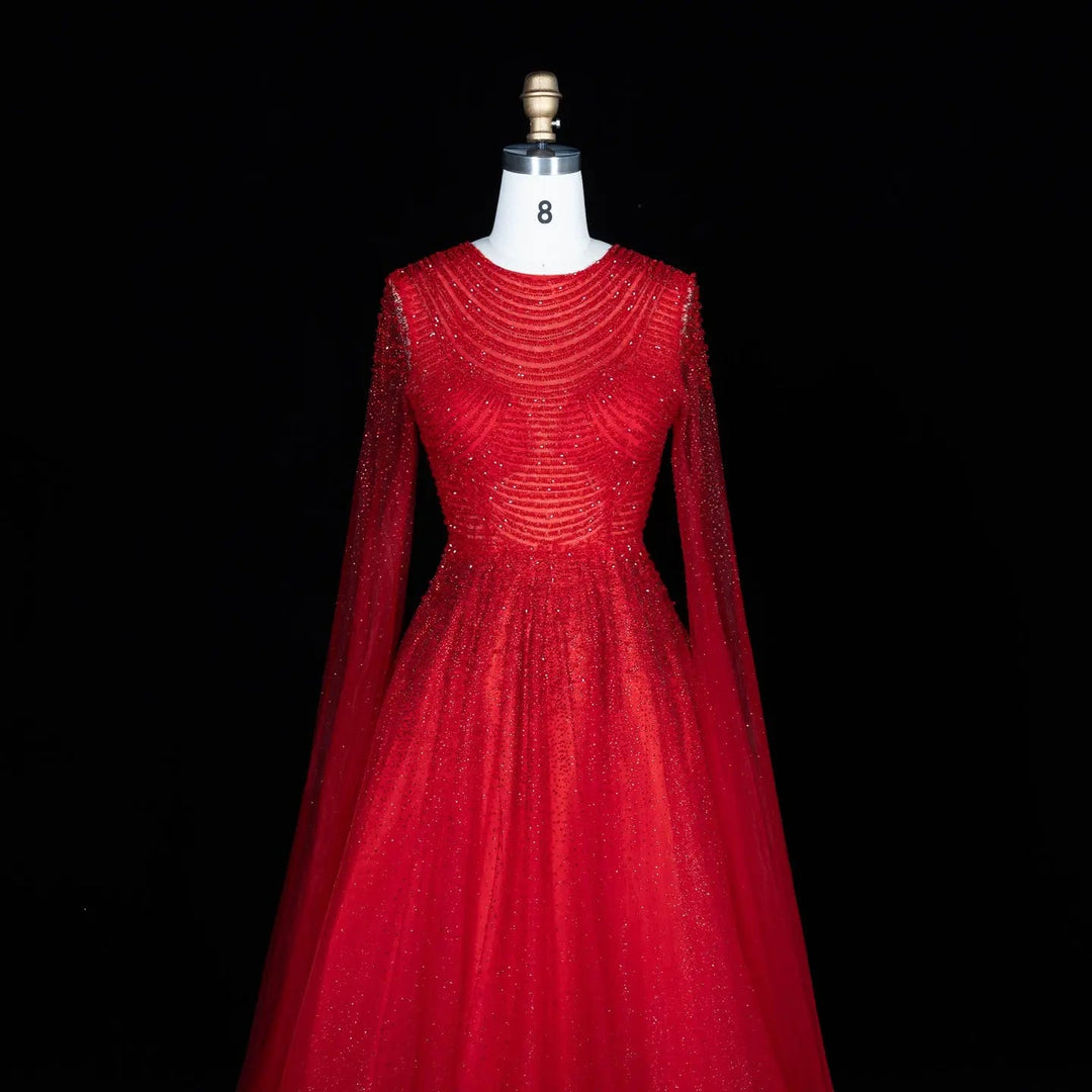 Dreamy Vow SS059 red tulle evening dress fabric detail
