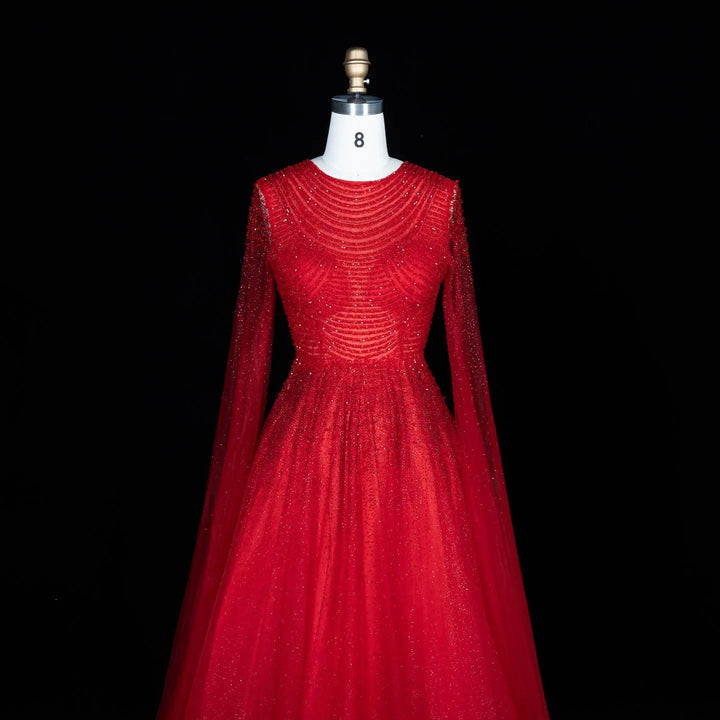 Dreamy Vow SS059 red tulle evening dress fabric detail