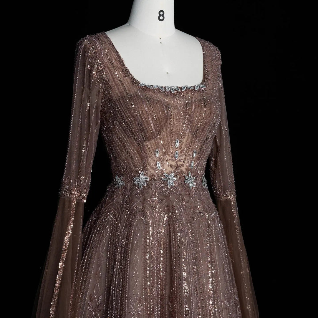 Dreamy Vow SS065 brown sequin evening dress beading detail