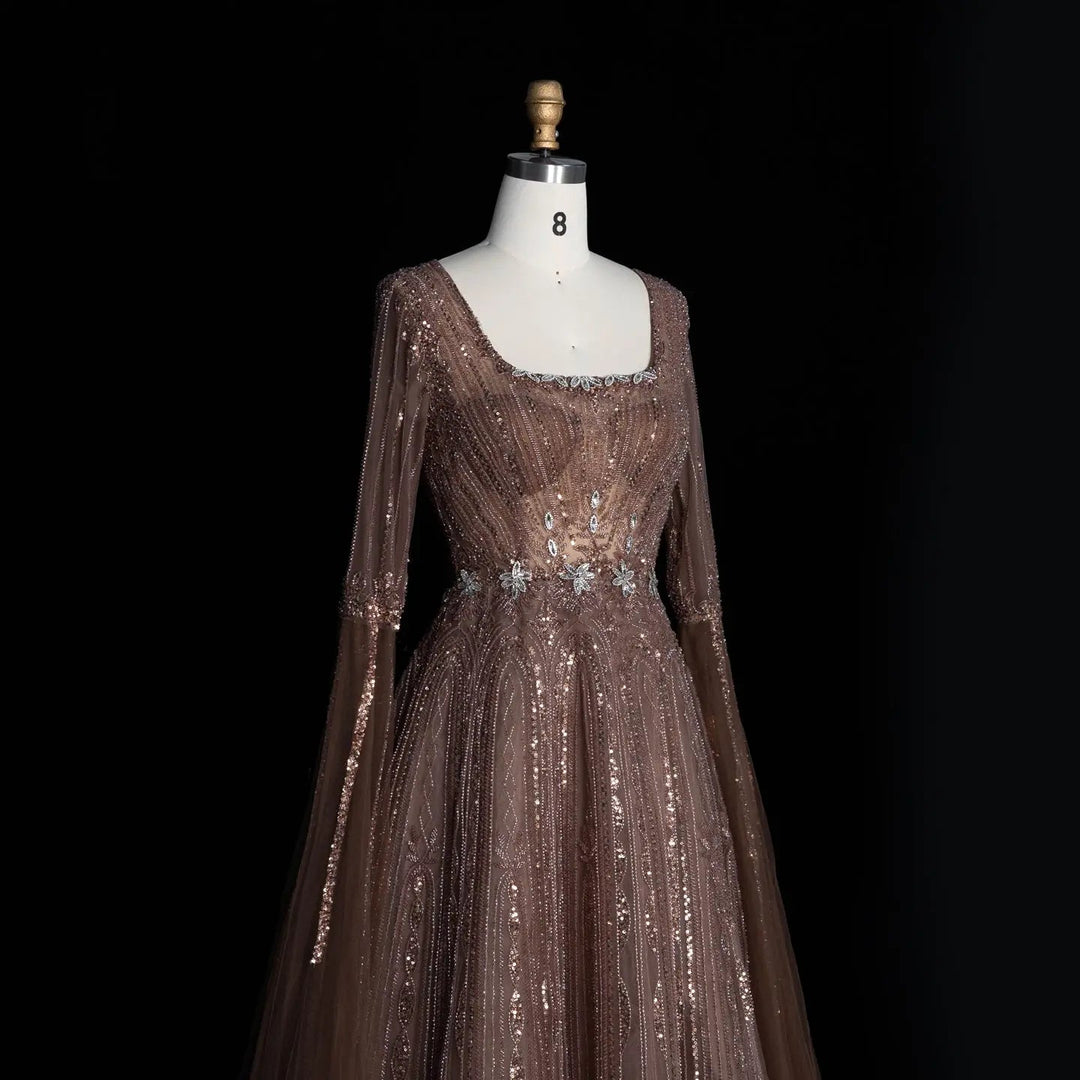 Dreamy Vow SS065 brown sequin evening dress fabric detail