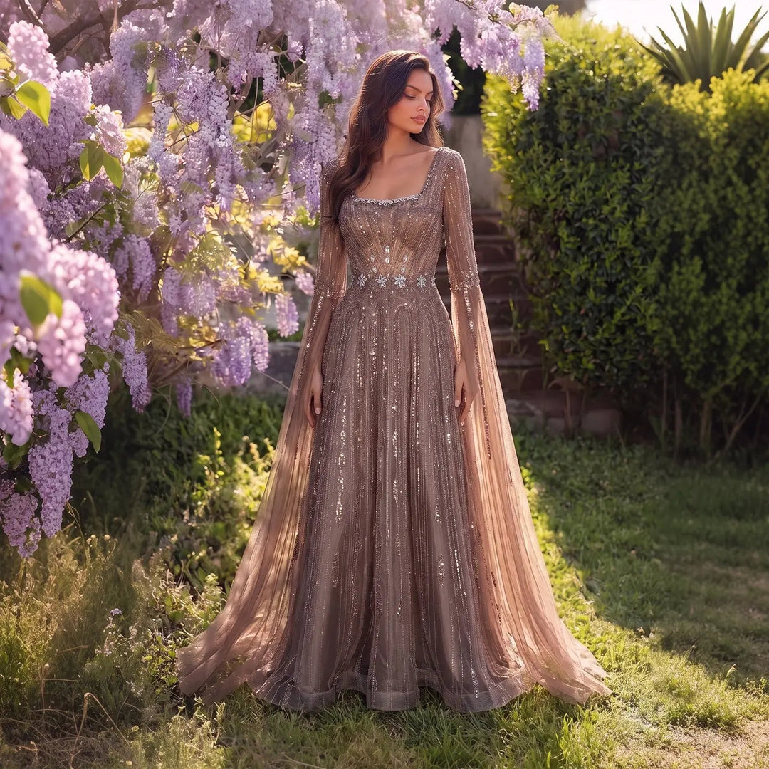 Dreamy Vow SS065 brown sequin evening dress hem detail