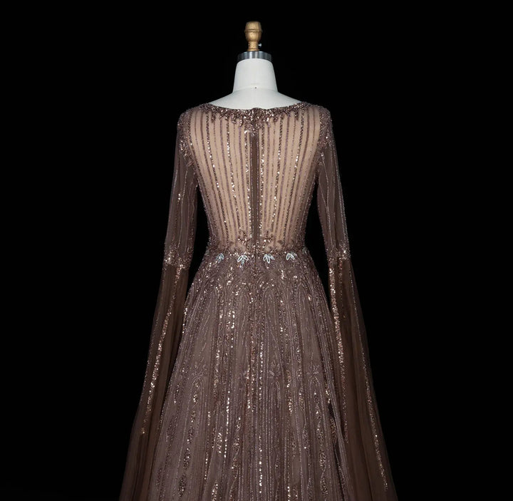 Dreamy Vow SS065 brown sequin evening dress side