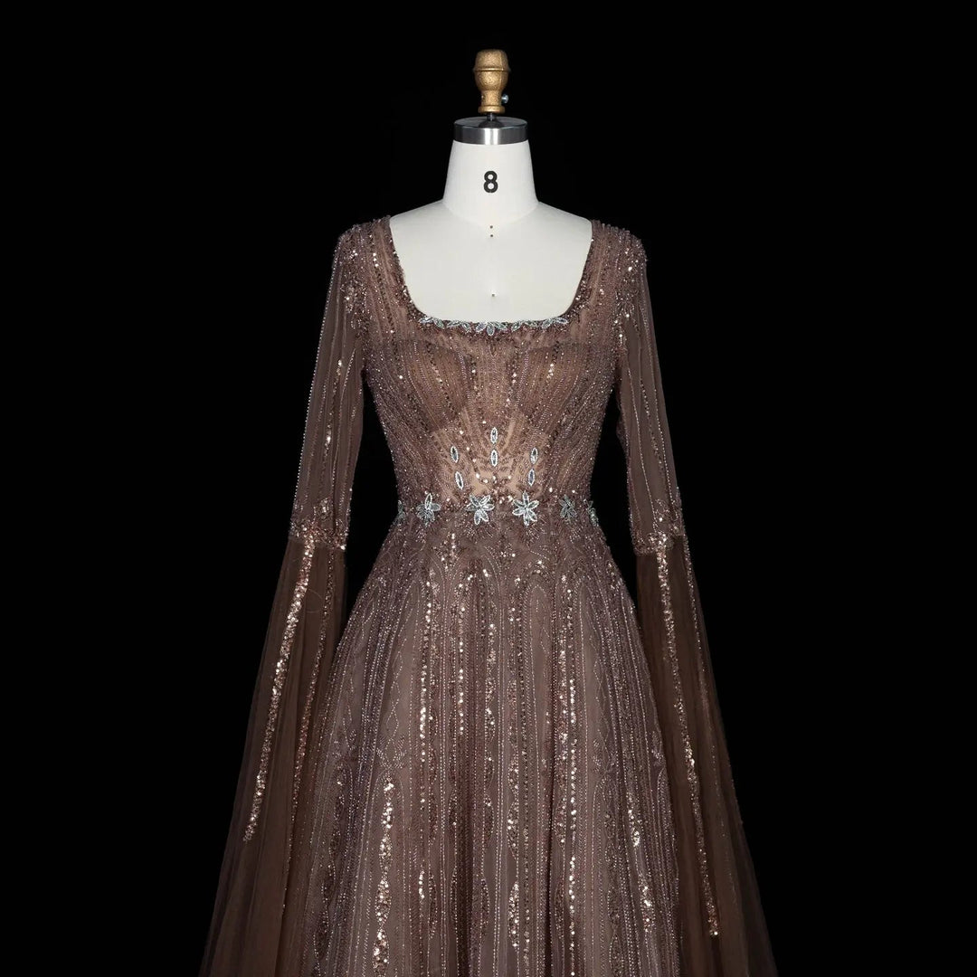 Dreamy Vow SS065 brown sequin evening dress sparkle detail