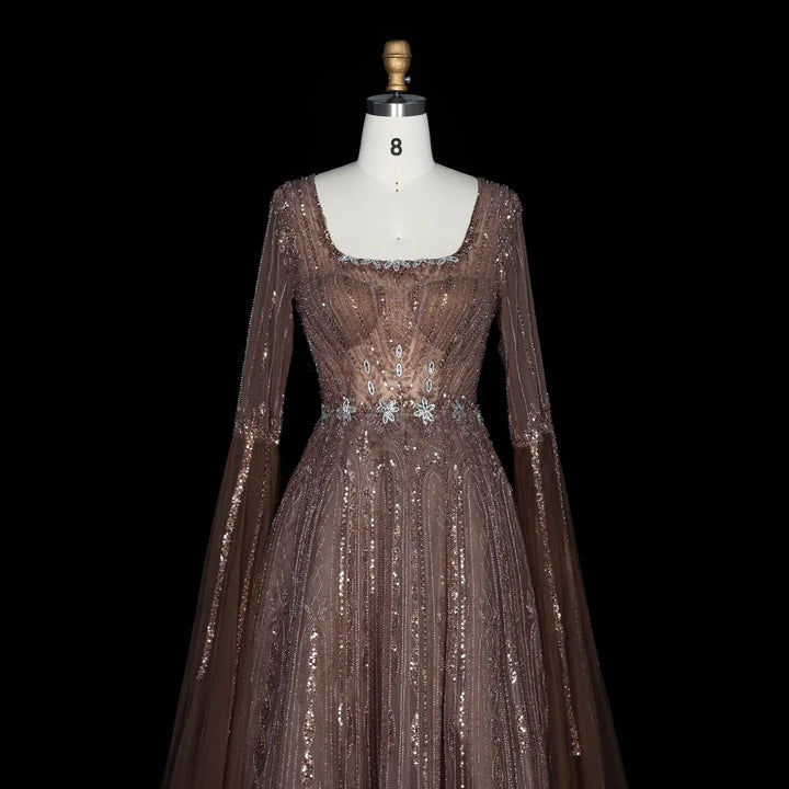 Dreamy Vow SS065 brown sequin evening dress sparkle detail