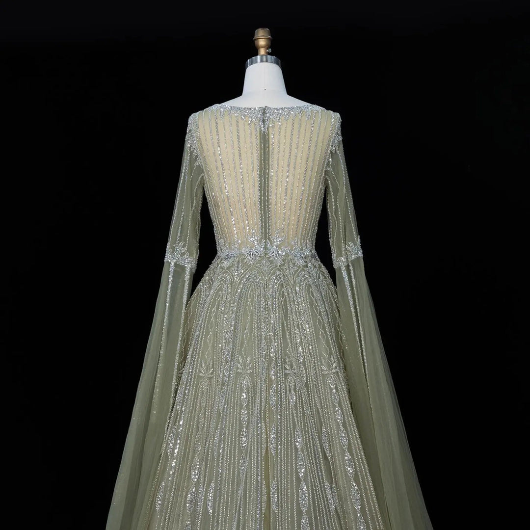 Dreamy Vow SS065 sage green sequin evening dress back