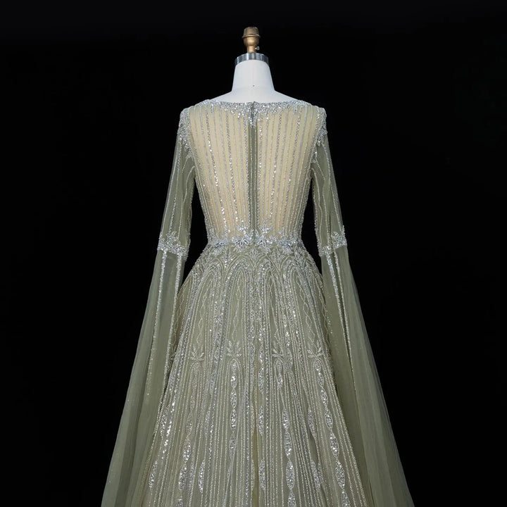 Dreamy Vow SS065 sage green sequin evening dress back