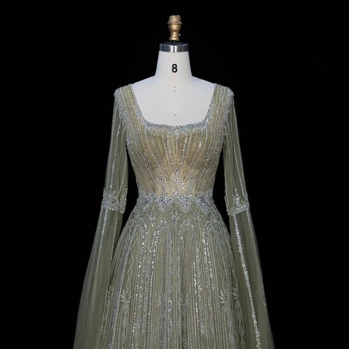 Dreamy Vow SS065 sage green sequin evening dress beading detail