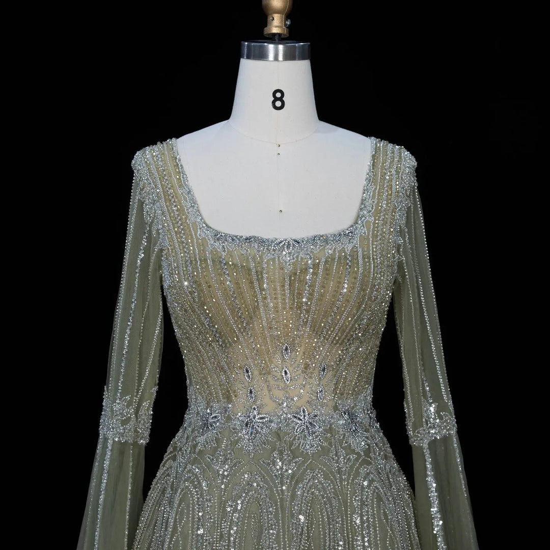 Dreamy Vow SS065 sage green sequin evening dress bodice detail