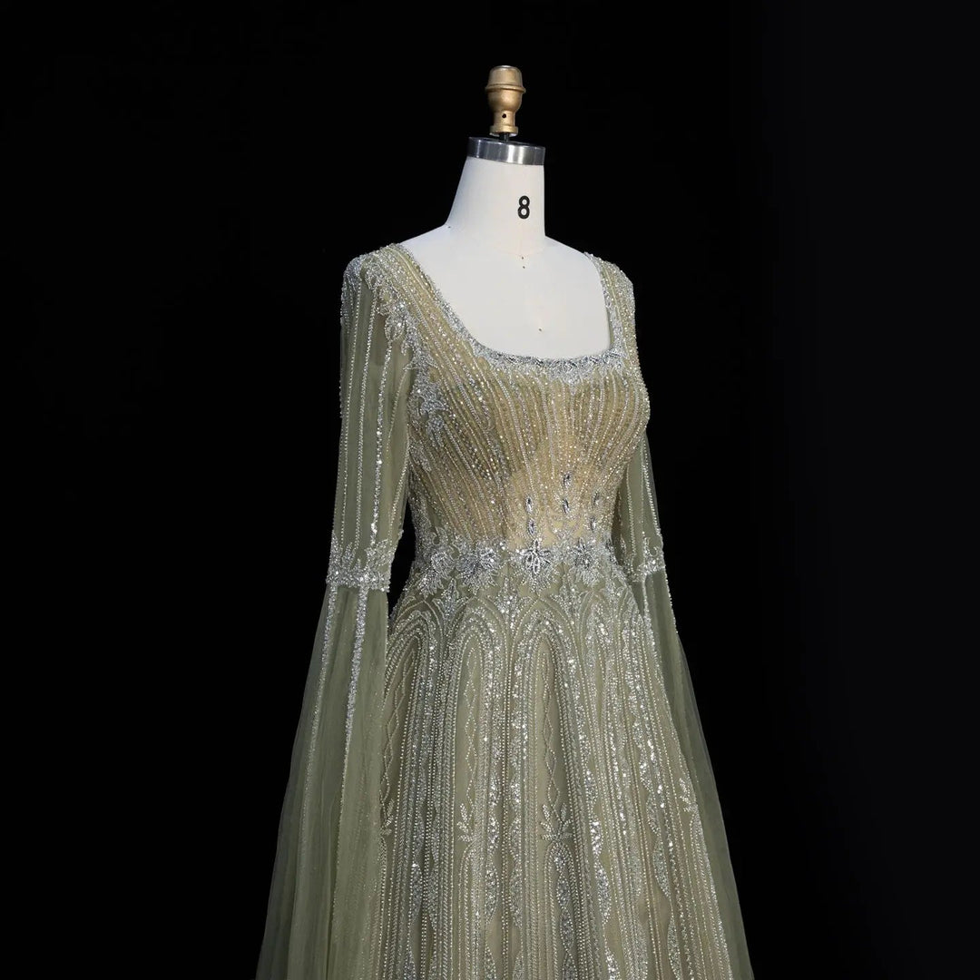 Dreamy Vow SS065 sage green sequin evening dress fabric detail