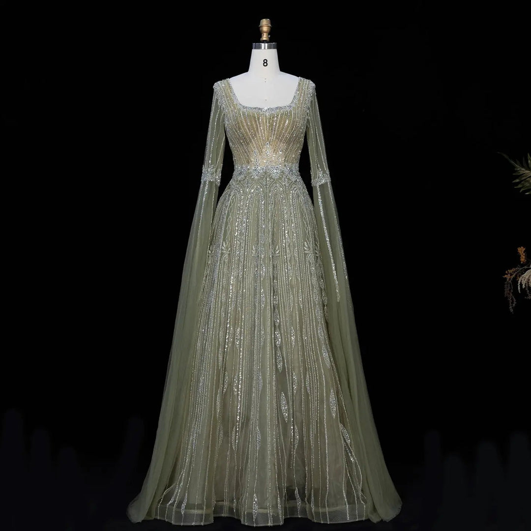 Dreamy Vow SS065 sage green sequin evening dress front