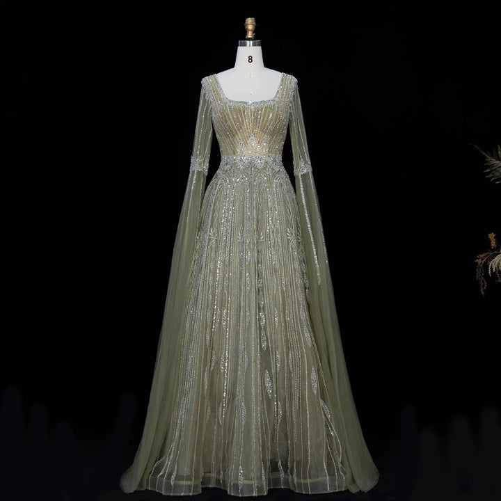 Dreamy Vow SS065 sage green sequin evening dress front