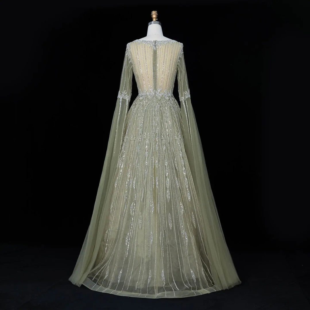 Dreamy Vow SS065 sage green sequin evening dress hem detail