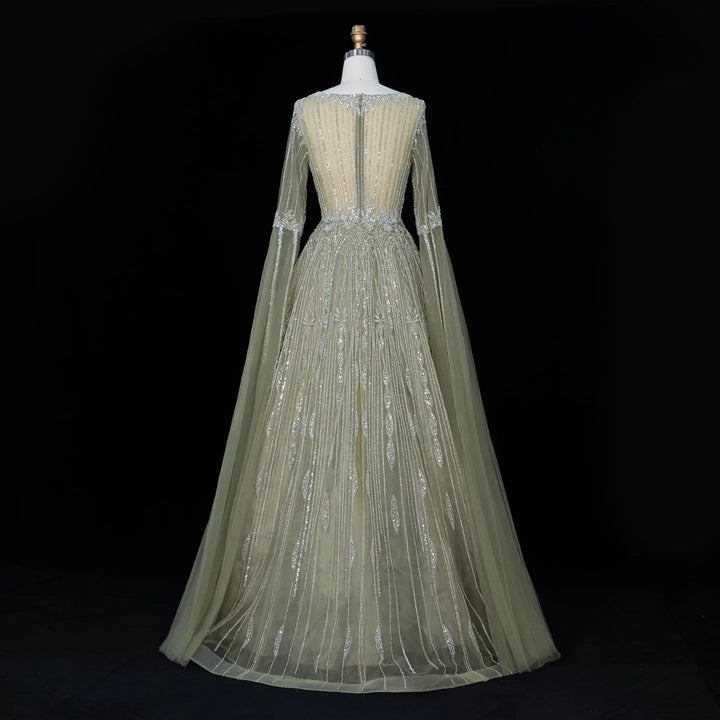 Dreamy Vow SS065 sage green sequin evening dress hem detail