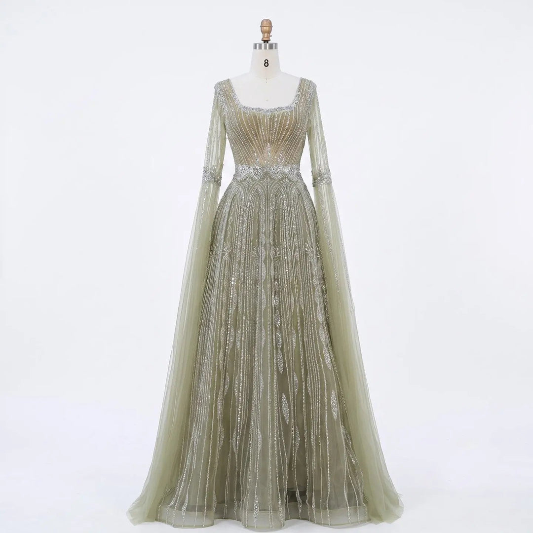Dreamy Vow SS065 sage green sequin evening dress side