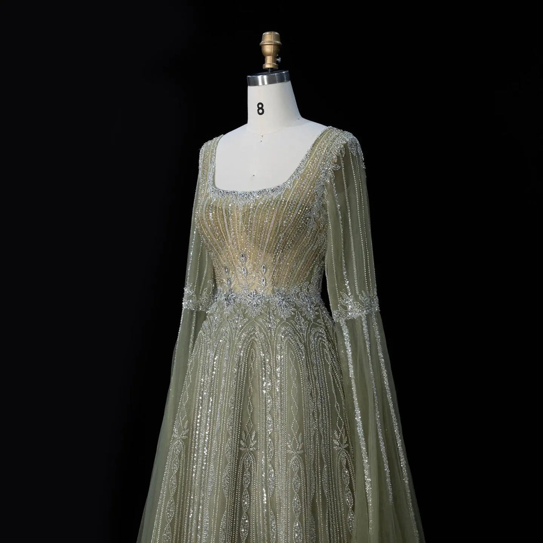 Dreamy Vow SS065 sage green sequin evening dress waist detail