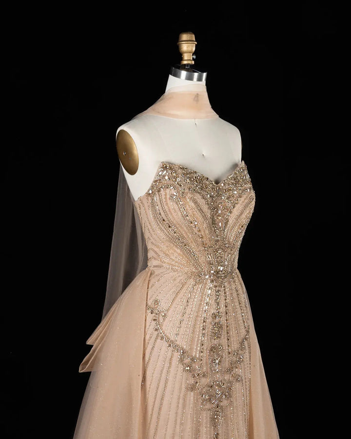 Dreamy Vow SS068 champagne crystal beaded strapless A-line evening gown