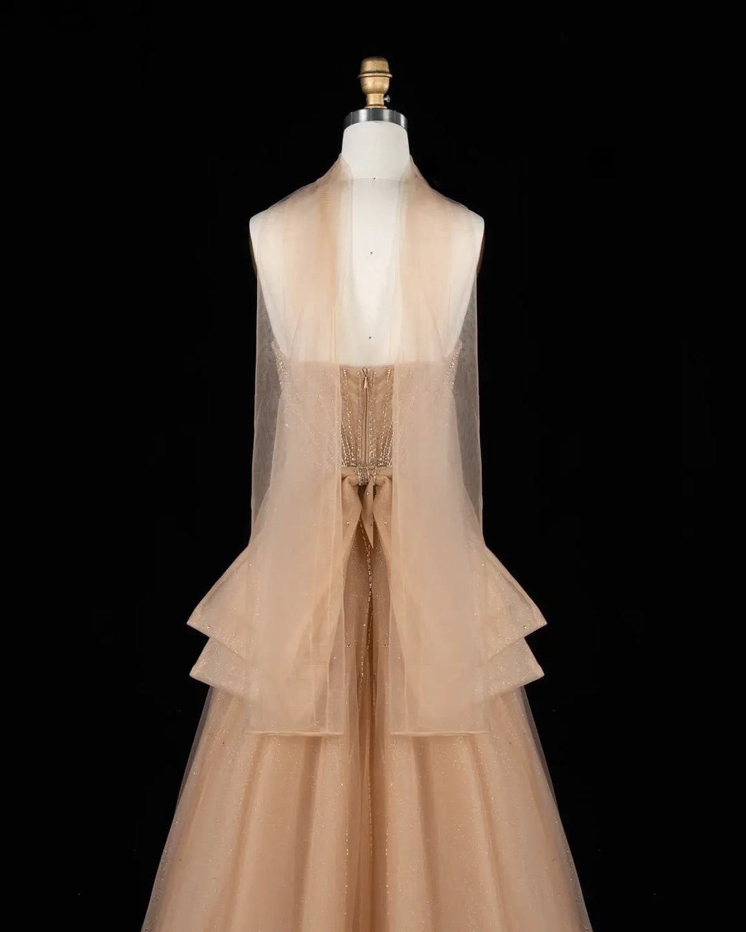 Dreamy Vow SS068 champagne crystal beaded strapless A-line evening gown