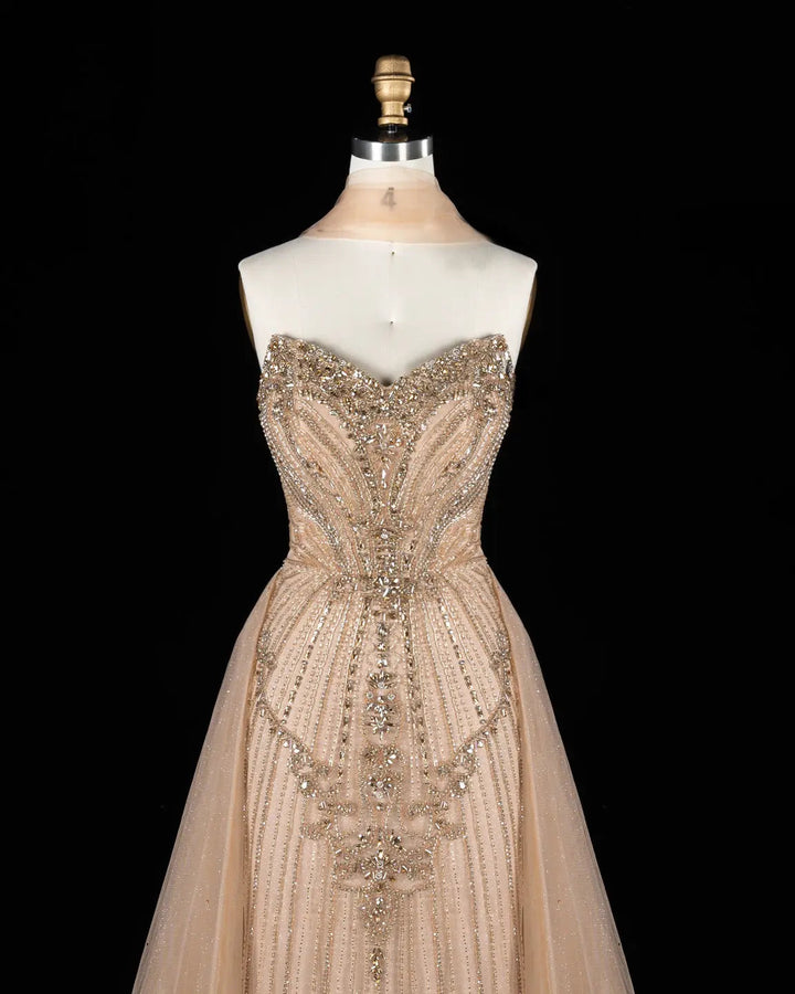 Dreamy Vow SS068 champagne crystal beaded strapless A-line evening gown