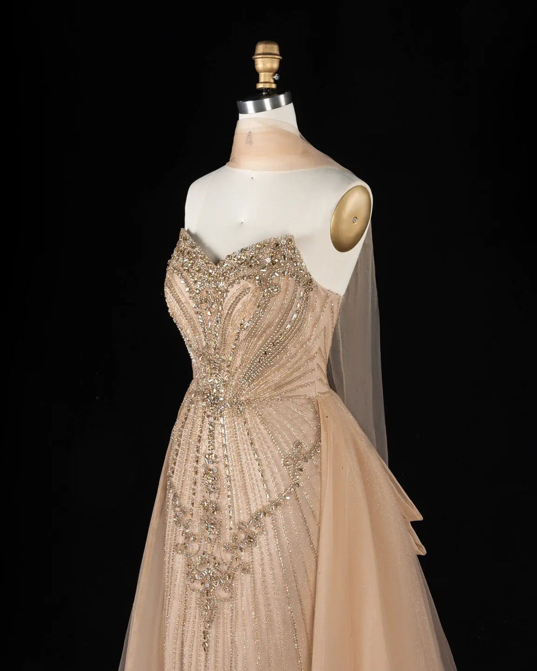 Dreamy Vow SS068 champagne crystal beaded strapless A-line evening gown