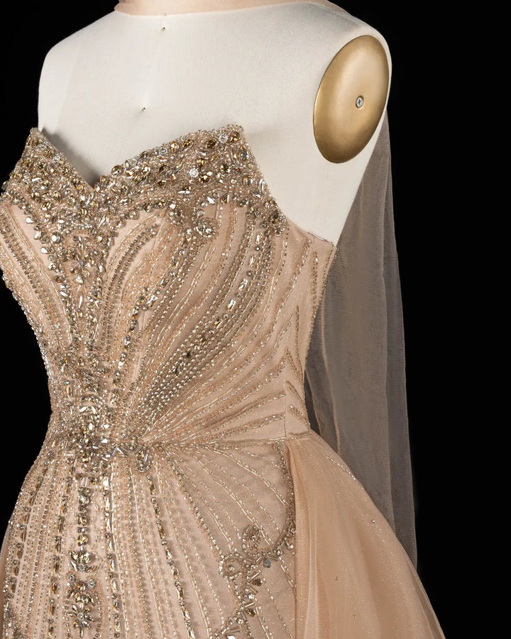 Dreamy Vow SS068 champagne crystal beaded strapless A-line evening gown