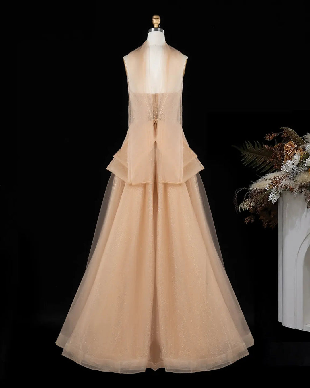 Dreamy Vow SS068 champagne crystal beaded strapless A-line evening gown
