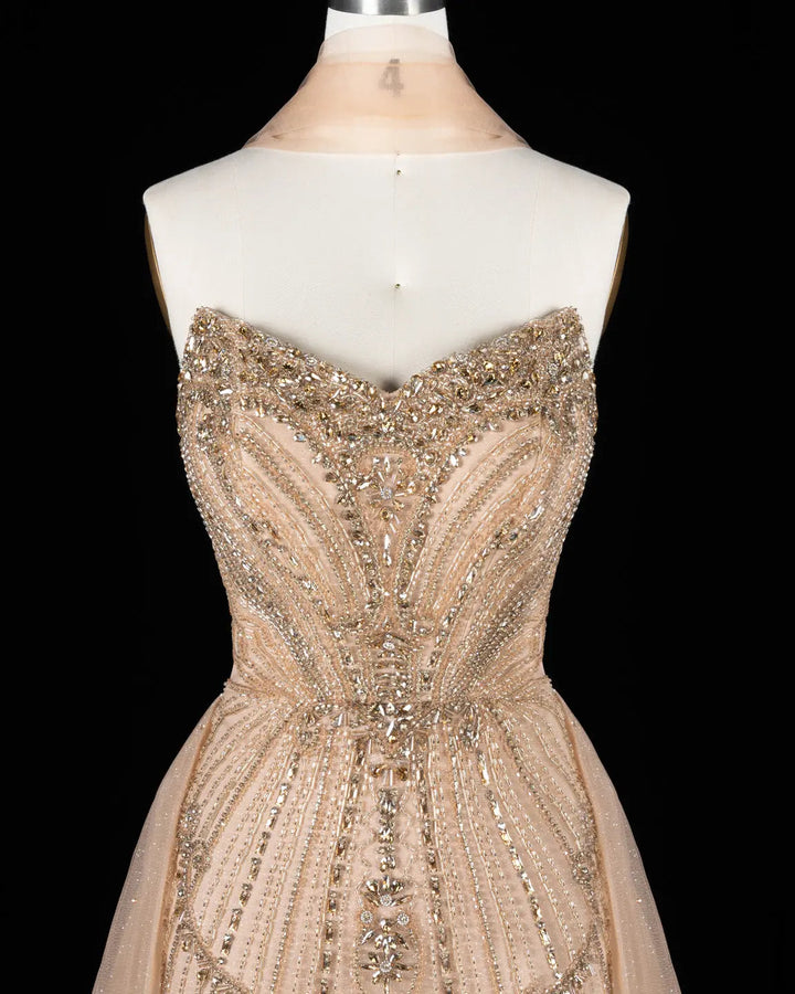 Dreamy Vow SS068 champagne crystal beaded strapless A-line evening gown