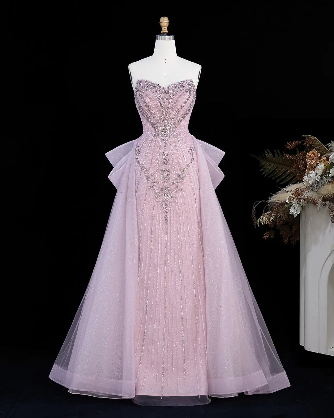 Dreamy Vow SS068 pink crystal beaded strapless A-line evening gown