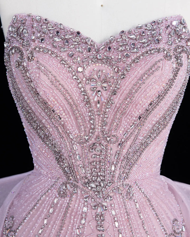 Dreamy Vow SS068 pink crystal beaded strapless A-line evening gown
