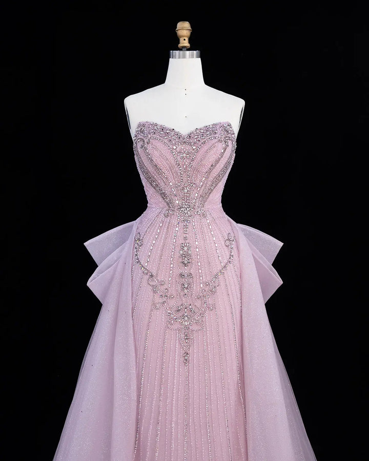 Dreamy Vow SS068 pink crystal beaded strapless A-line evening gown