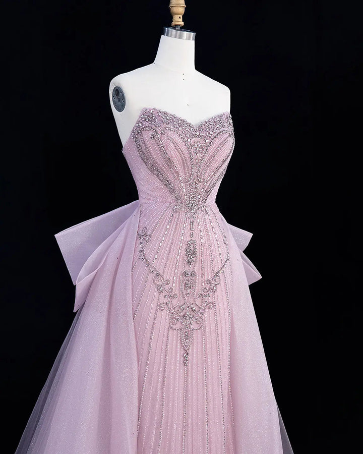 Dreamy Vow SS068 pink crystal beaded strapless A-line evening gown