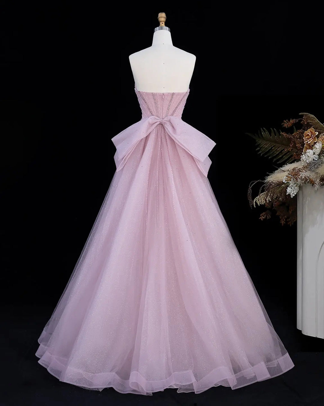 Dreamy Vow SS068 pink crystal beaded strapless A-line evening gown