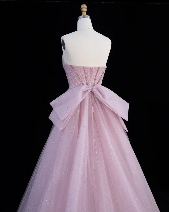 Dreamy Vow SS068 pink crystal beaded strapless A-line evening gown