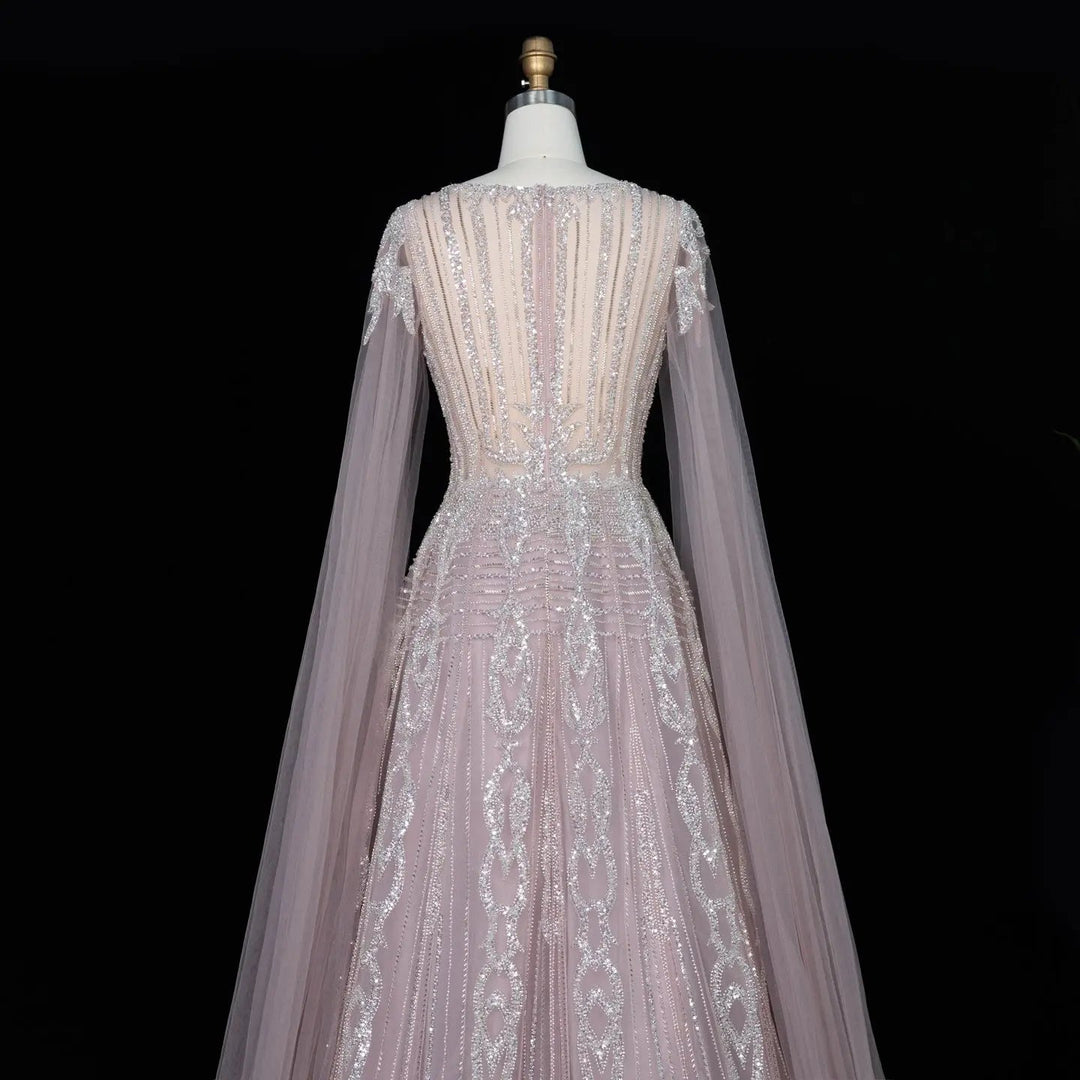 Dreamy Vow SS073 pink beaded A-line evening dress back