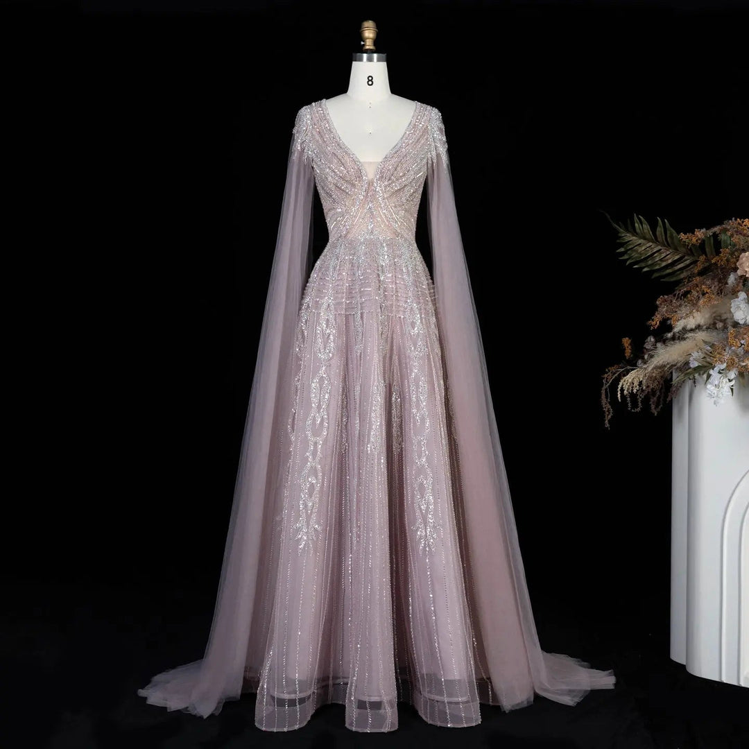Dreamy Vow SS073 pink beaded A-line evening dress front full view