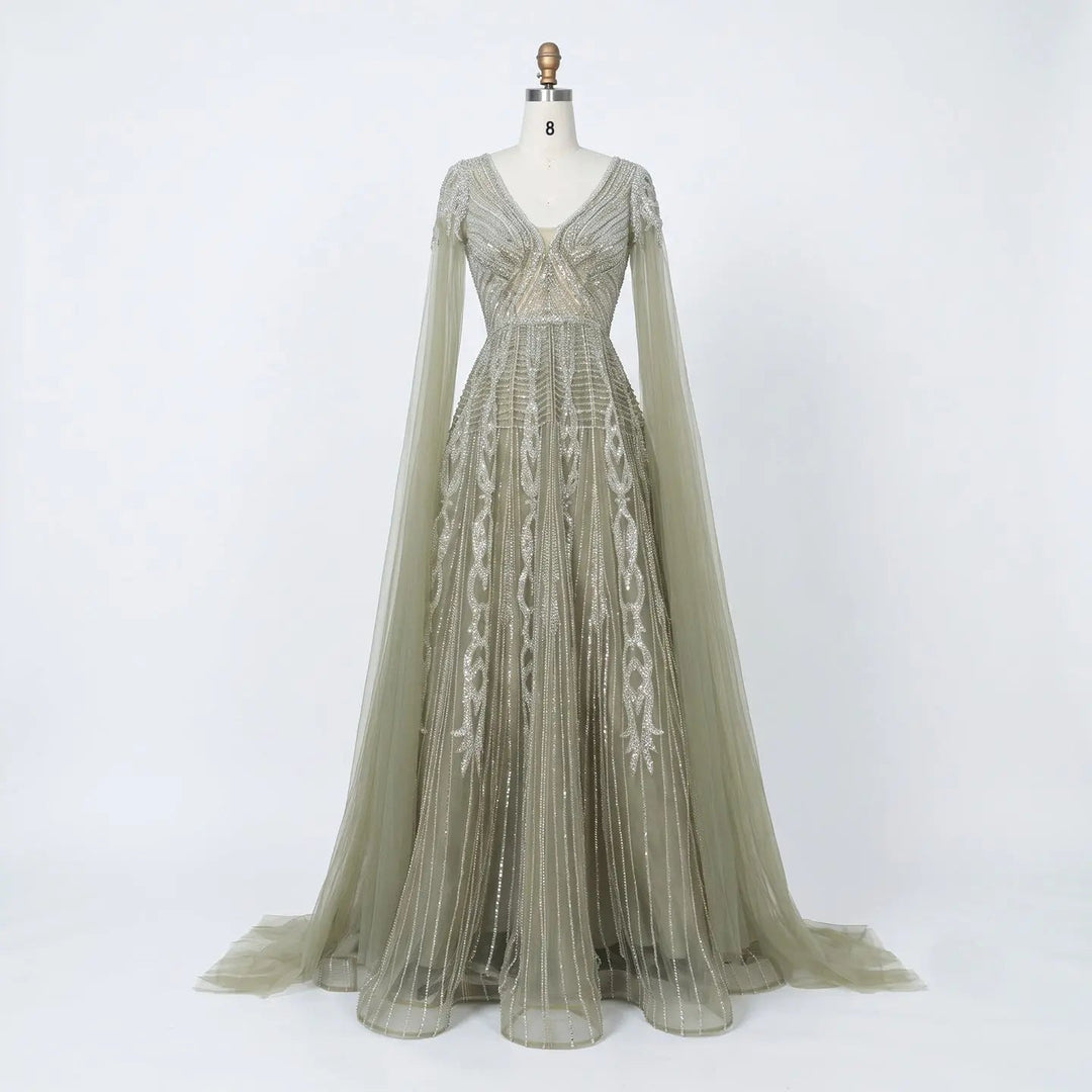 Dreamy Vow SS073 sage green beaded A-line evening dress front