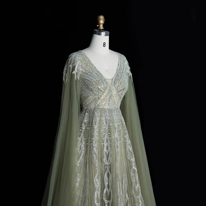 Dreamy Vow SS073 sage green beaded evening dress detail