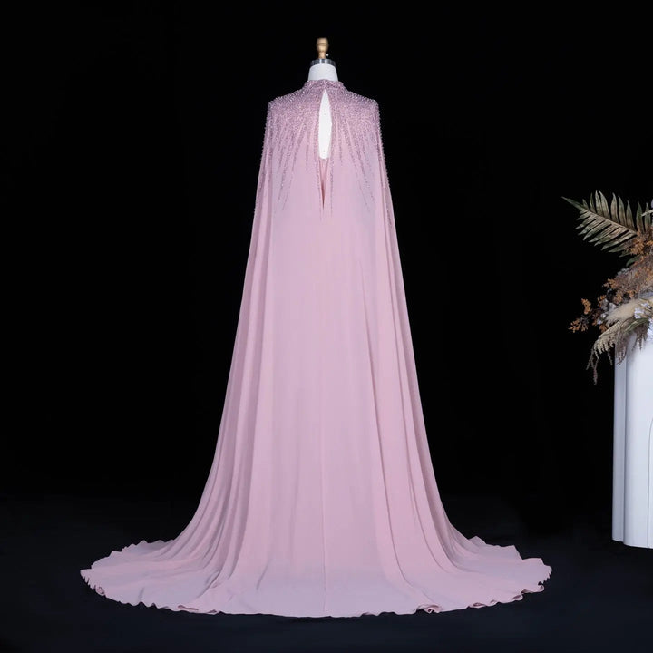 Dreamy Vow SS074 pink cape evening dress back view